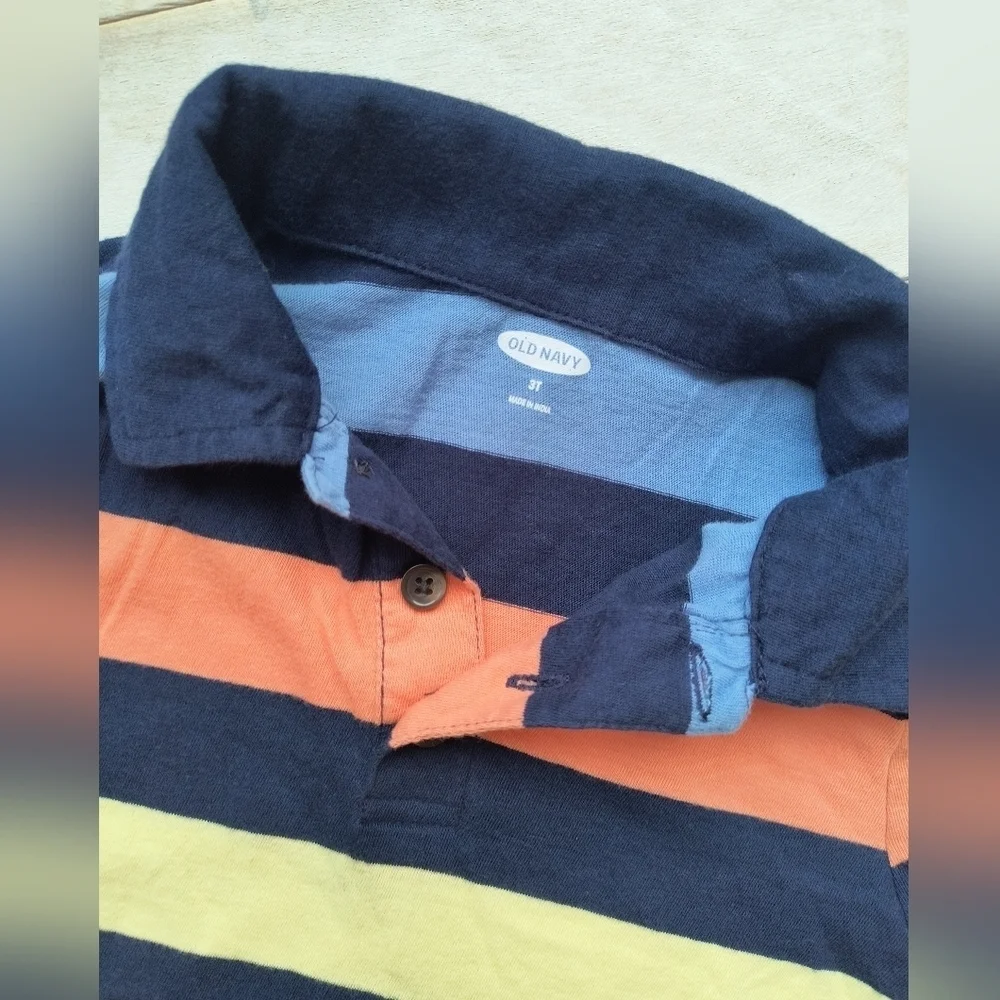 Old Navy Boys Striped Short Sleeve Polo Dress Shirt Multi Colored 3T